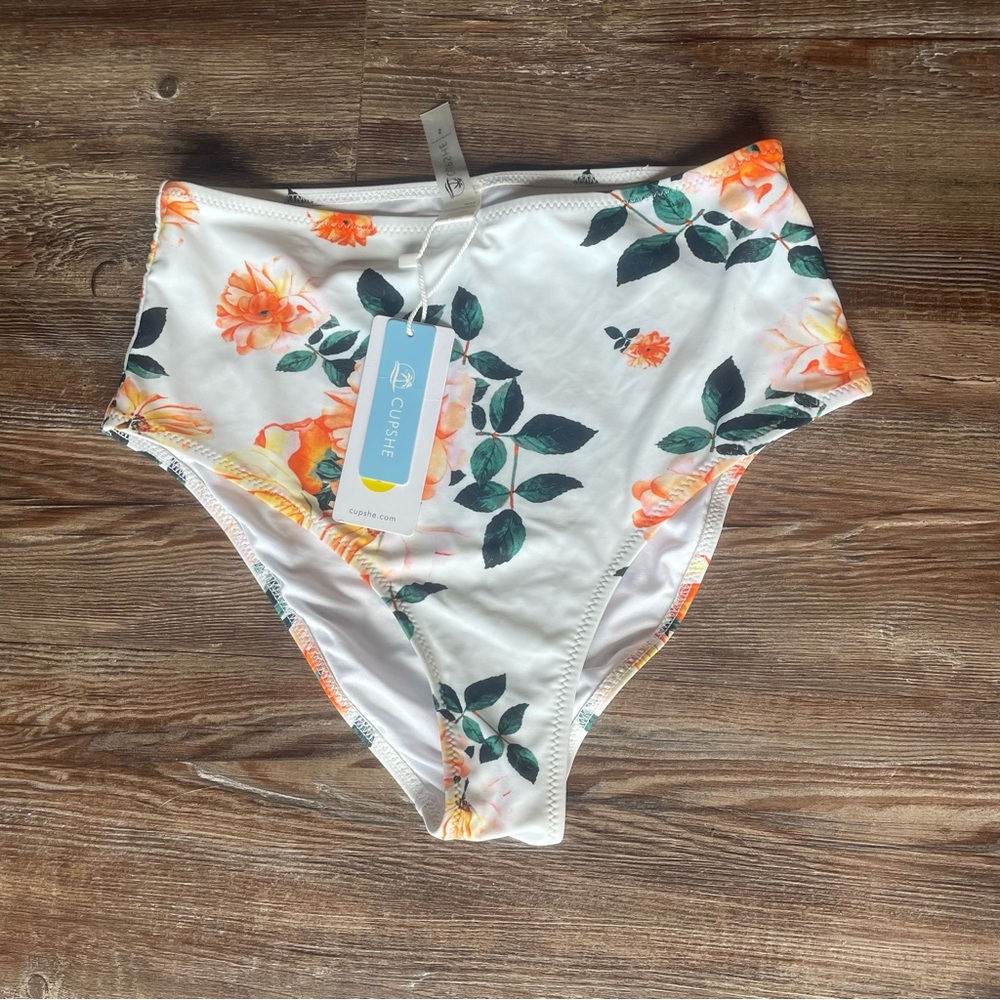 NWT Cupshe High Waisted Floral Swim Bikini Bottoms Size S